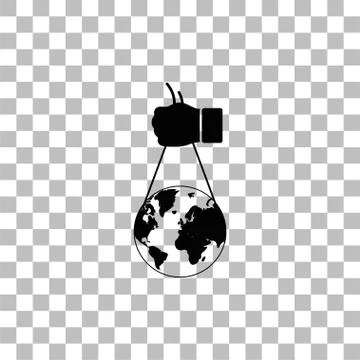 Globe with hand icon flat Stock Illustration