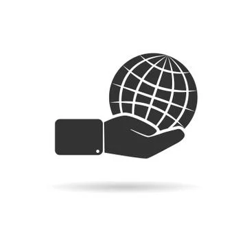 Globe is on hand. Icon or logo for a website or application Stock Illustration