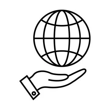 Globe in hand line icon in flat style Illustrazione stock