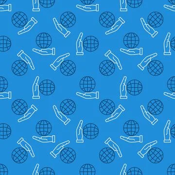 Globe on Hand vector concept line seamless pattern Stock Illustration