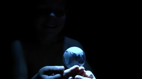 Globe in the hands of a child character in the world. Stock Footage 8970611