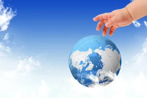 .the globe in hands of the child Stock Photos
