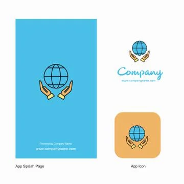 Globe in hands Company Logo App Icon and Splash Page Design. Creative Busines Stock Illustration