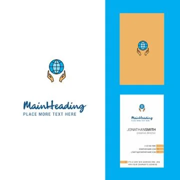 Globe in hands Creative Logo and business card. vertical Design Vector Stock Illustration