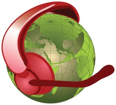 Globe with headset, microphone Stock Illustration