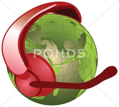 Globe with headset, microphone Stock Photos
