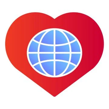 Globe in heart flat icon. Planet with heart color icons in trendy flat style Illustrazione stock