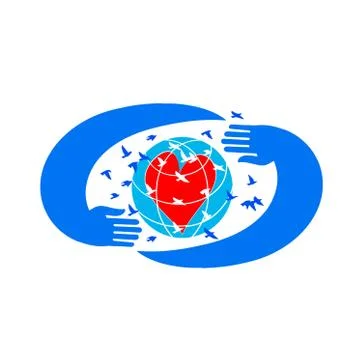 Globe with the heart in safe hands. Illustrazione stock