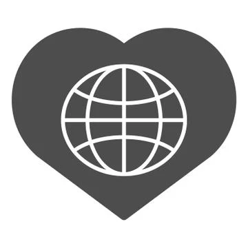 Globe in heart solid icon. Love world vector illustration isolated on white Stock Illustration