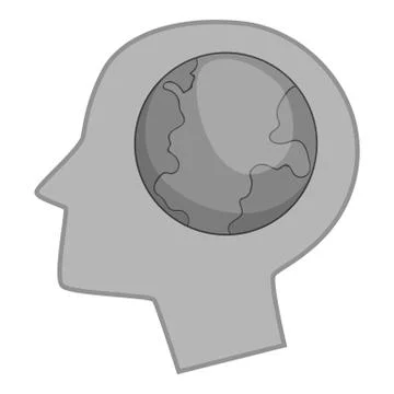 Globe in human head icon monochrome Stock Illustration