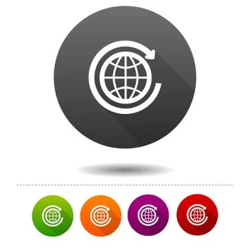 Globe icon. Arrow round the World symbol sign. Web Button. Stock Illustration