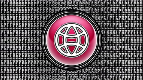 Globe icon. Binary code ( array of bits ) in the screen. Looping footage. 動画素材 123900897