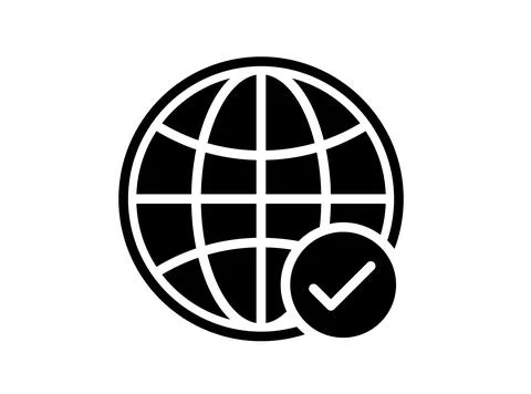 Globe Icon with Checkmark Symbolizing Global Approval and Validation Stock Illustration