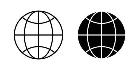 Globe icon collection in black, Line icons, flat symbols Stock Illustration