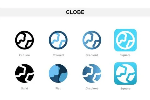 Globe icon in different style. globe vector icons designed in outline, soli.. Stock Illustration