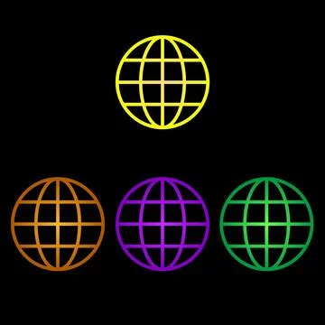 Globe icon flat on black background. Vector Illustration Stock Illustration