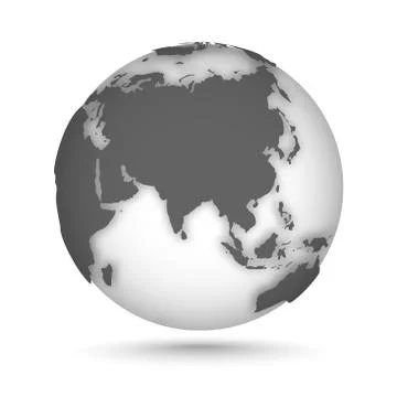 Globe icon gray on white with smooth vector shadow and map of the continents of Illustrazione stock
