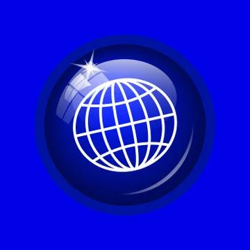 Globe icon. Internet button on blue background. . Stock Illustration