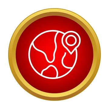 Globe icon with location pin on red background Ilustración de archivo