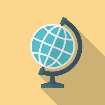 Globe icon with long shadow. Flat design style. Stock Illustration