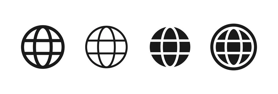Globe icon. Minimal world grid vector for web navigation symbol. Clean glob.. Illustrazione stock