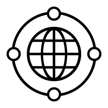 Globe icon with orbiting nodes for web interface Stock Illustration