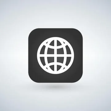 Globe icon over black app button with shadow, vector illustration. Stock Illustration