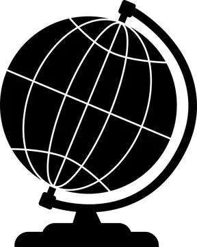 The globe icon of the planet Earth on the stand, black silhouette. Stock Illustration