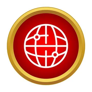 Globe icon on a red button symbolizing global connectivity Illustrazione stock