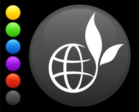 Globe icon on round internet button Stock Illustration