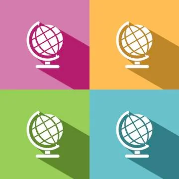 Globe icon with shade on colored background Stock Illustration