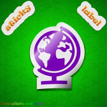 Globe icon sign. Symbol chic colored sticky label on green background. Vector Stock Illustration