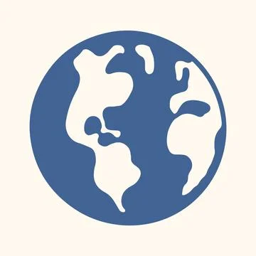 Globe icon with simplified continent in flat style. Simple world map Stock Illustration