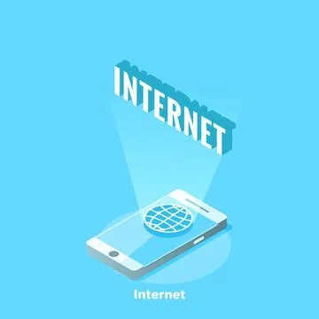 The globe icon on the smartphone screen denoting the internet connection, iso Stock Illustration