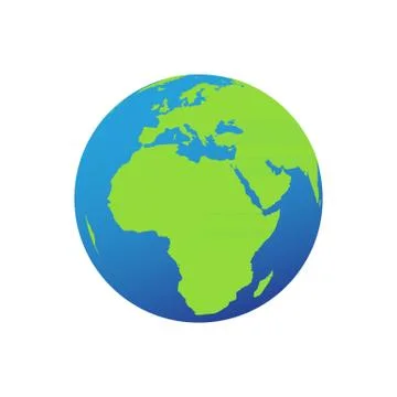 Globe icon with smooth vector shadows and green map of the continents of the Stock Illustration