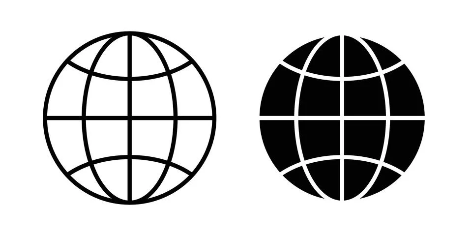 Globe icon solid, line, and editable vector set. 库存插图