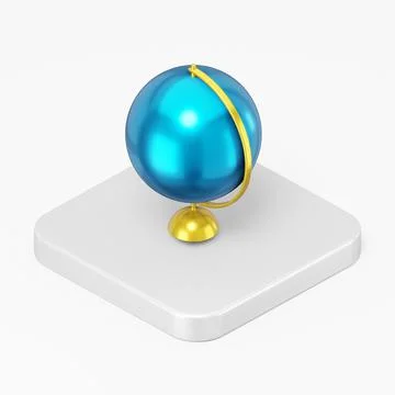 Globe icon on a stand. 3d rendering square button key isometric view, interfa Stock Illustration