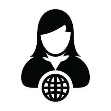 Globe icon vector globe with female person profile avatar symbol Stock Illustration