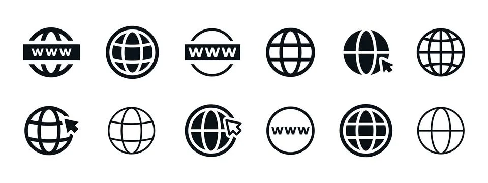 Globe icon. World wide web vector with www label and cursor pointer element.. Stockillustratie