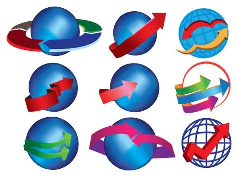 Globe icons with arrows design elements Stock Illustration