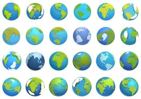 Globe icons set cartoon vector. Earth map Illustrazione stock