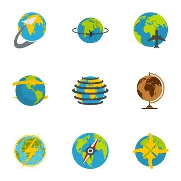 Globe icons set, flat style Illustrazione stock
