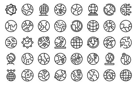 Globe icons set outline vector. Earth map Illustrazione stock