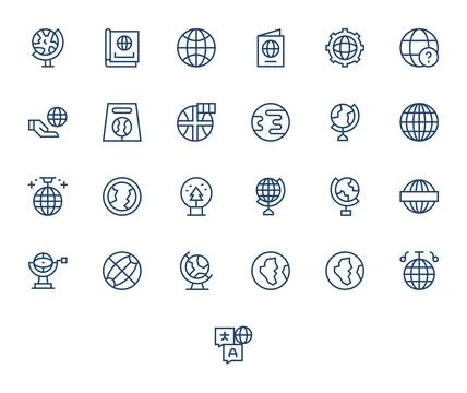 Globe including 25 Retina Ready Regular Line Vector Illustrations Illustrazione stock
