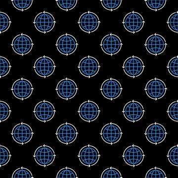 Globe inside Arrows vector concept dark line seamless pattern 스톡 일러스트
