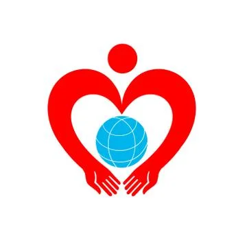 Globe is inside the heart. Vector Red Heart with Planet Earth. Stock Illustration