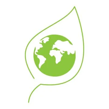 Globe inside plant leaf. Ecology logo design. Environment symbol Stock Illustration