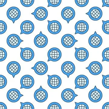 Globe inside Speech Bubble vector colored seamless pattern Stock Illustration