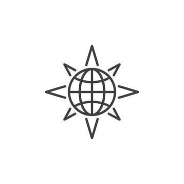 Globe inside Star Shape vector simple concept thin line icon Stock Illustration