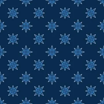 Globe inside Star Shape vector simple blue line seamless pattern 스톡 일러스트